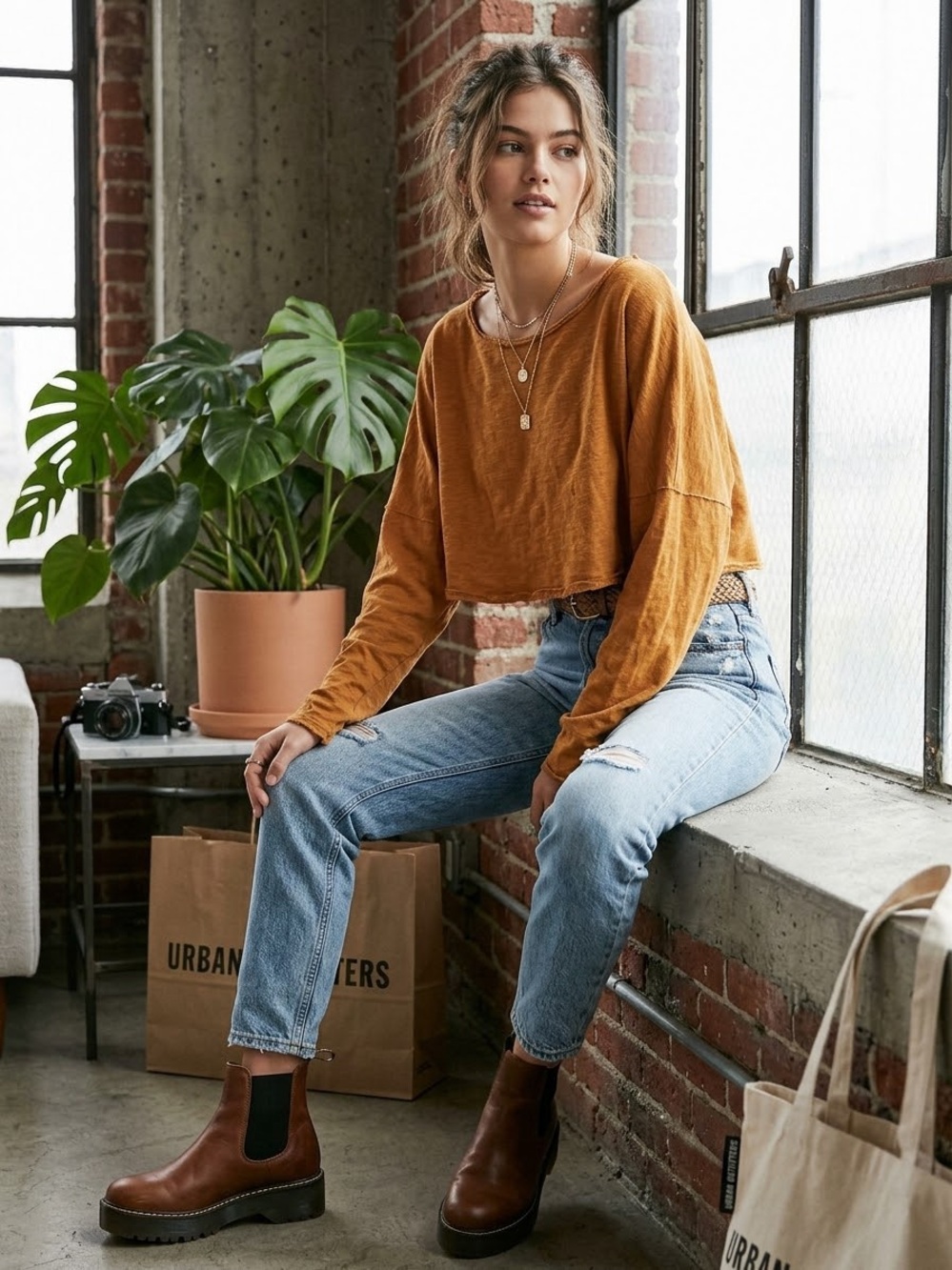 Out From Under Urban Outfitters Oversized Grunge Mustard Crop Top S Cotton